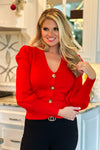 Let Me Adore You Puff Sleeve Cardigan : Red