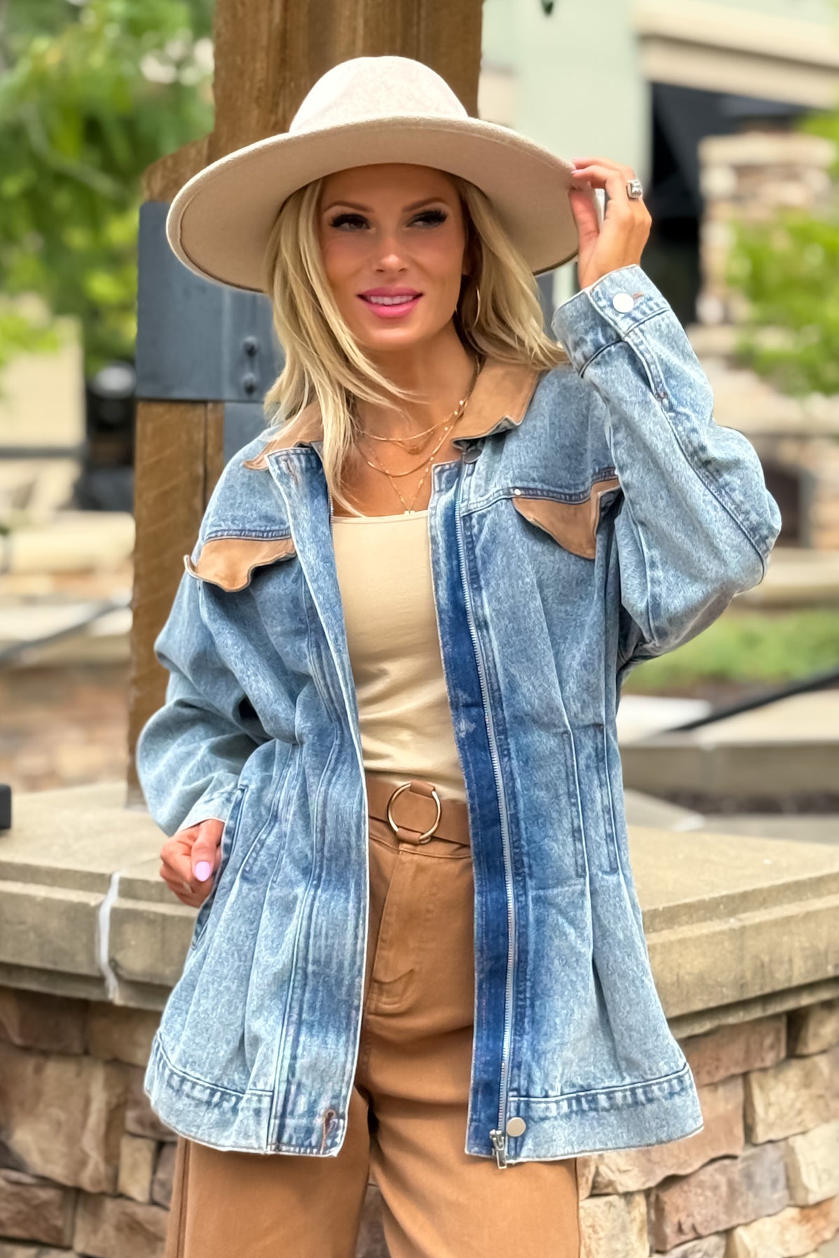Gracen Contrast Faux Suede Denim Jacket : Denim