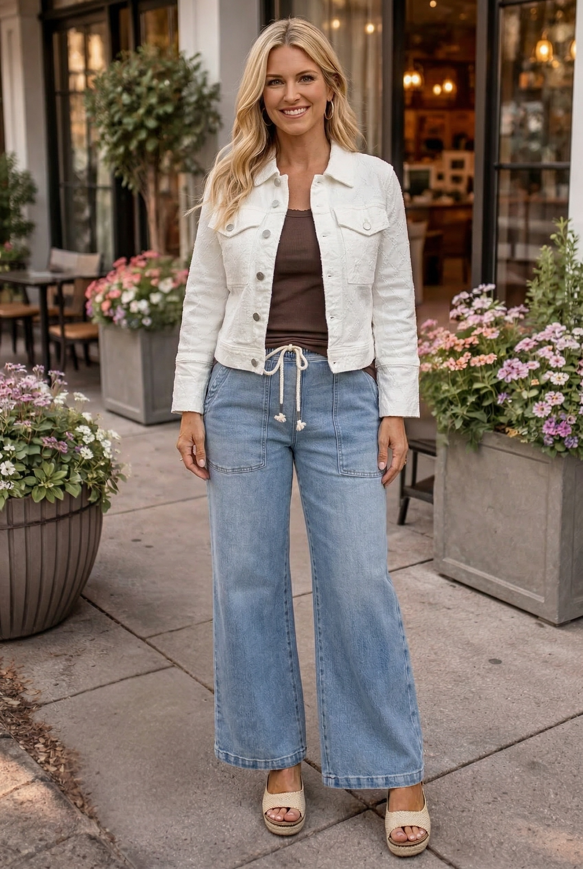 Liverpool Arabella Cuffed Sleeve Cropped Jacket : White Diamond