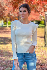 Susanna Ruffled Fitted Sweater : Cream