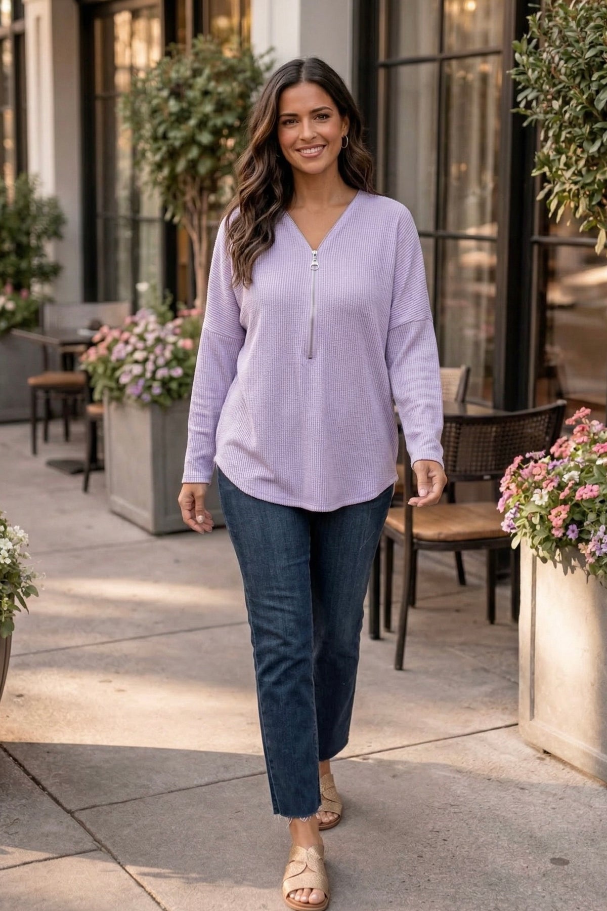 Macie Dolman Sleeve Zipper Top : Lilac