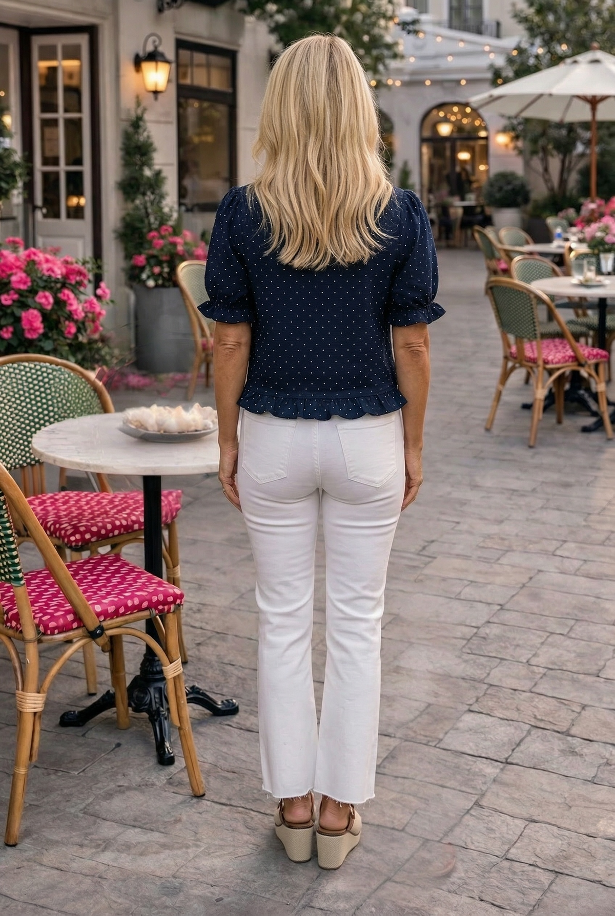 Lauren Dot Ruffle Hem Blouse : Navy
