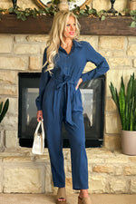 Velvet Heart Genevieve Long Sleeve Jumpsuit : Navy