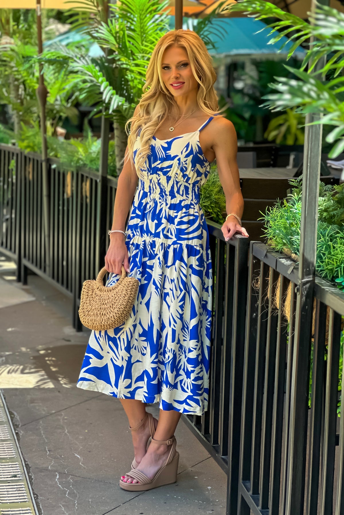 Yamuna Printed Maxi Dress : Blue Cream