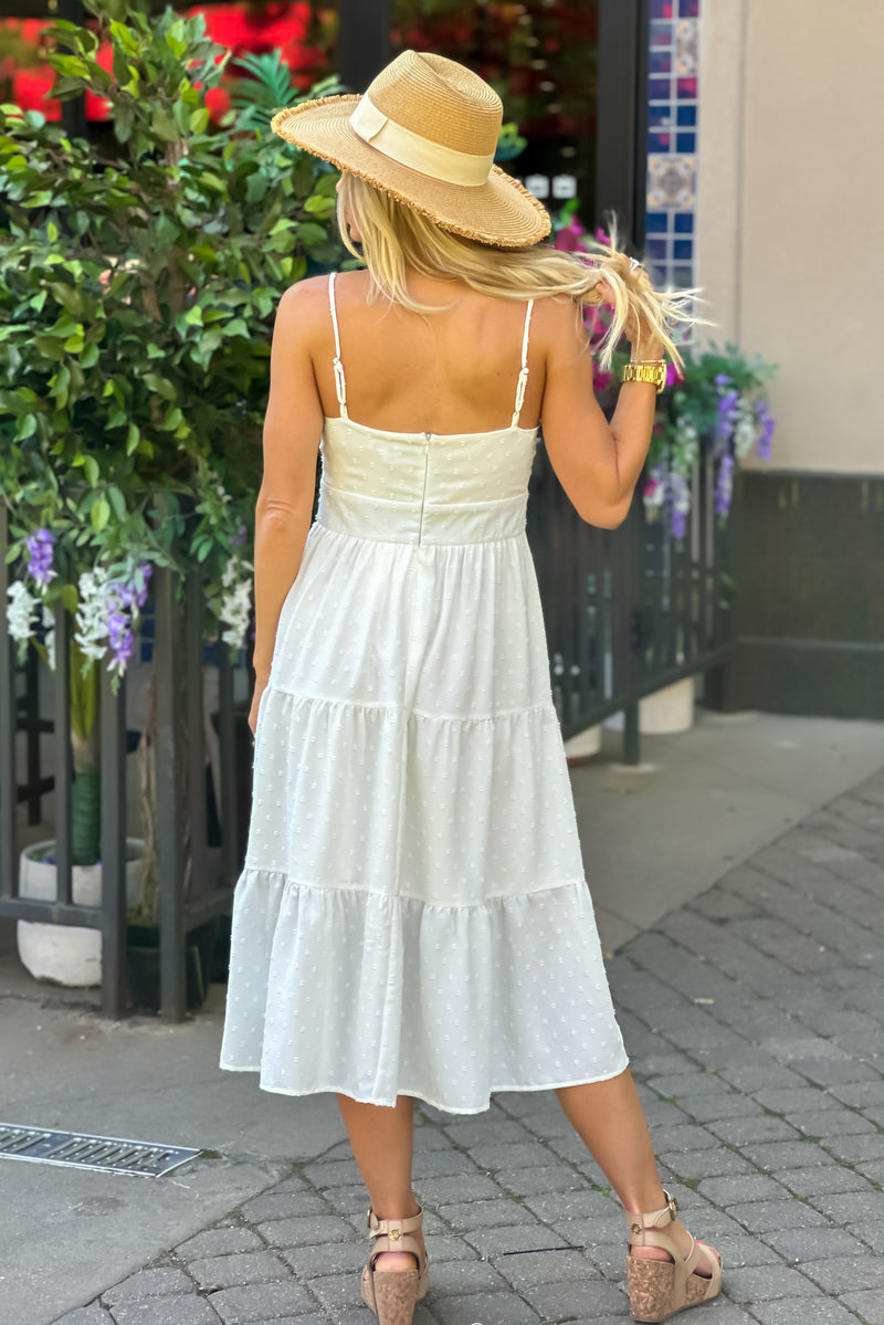In The Moment Swiss Dot Tiered Midi Dress : Ivory