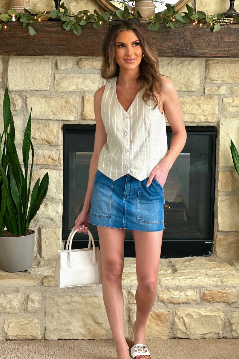 Tribal Winsome Lined Button Front Vest : Safari