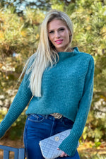 Lesley Mock Neck Horizontal Rib Sweater : Peacock