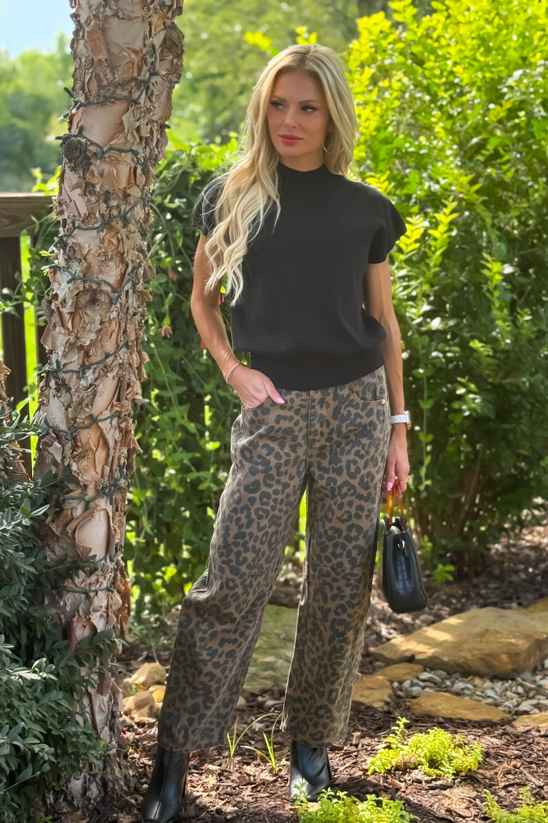 Entro Meredith Leopard Print Barrel Jean : Brown