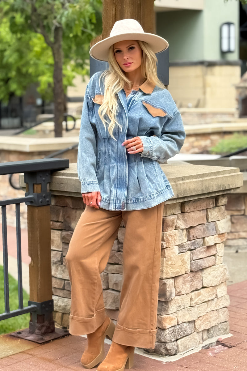 Gracen Contrast Faux Suede Denim Jacket : Denim