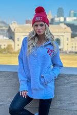 Lula Fleece Embroidered KC Snap Pullover : Heather Grey