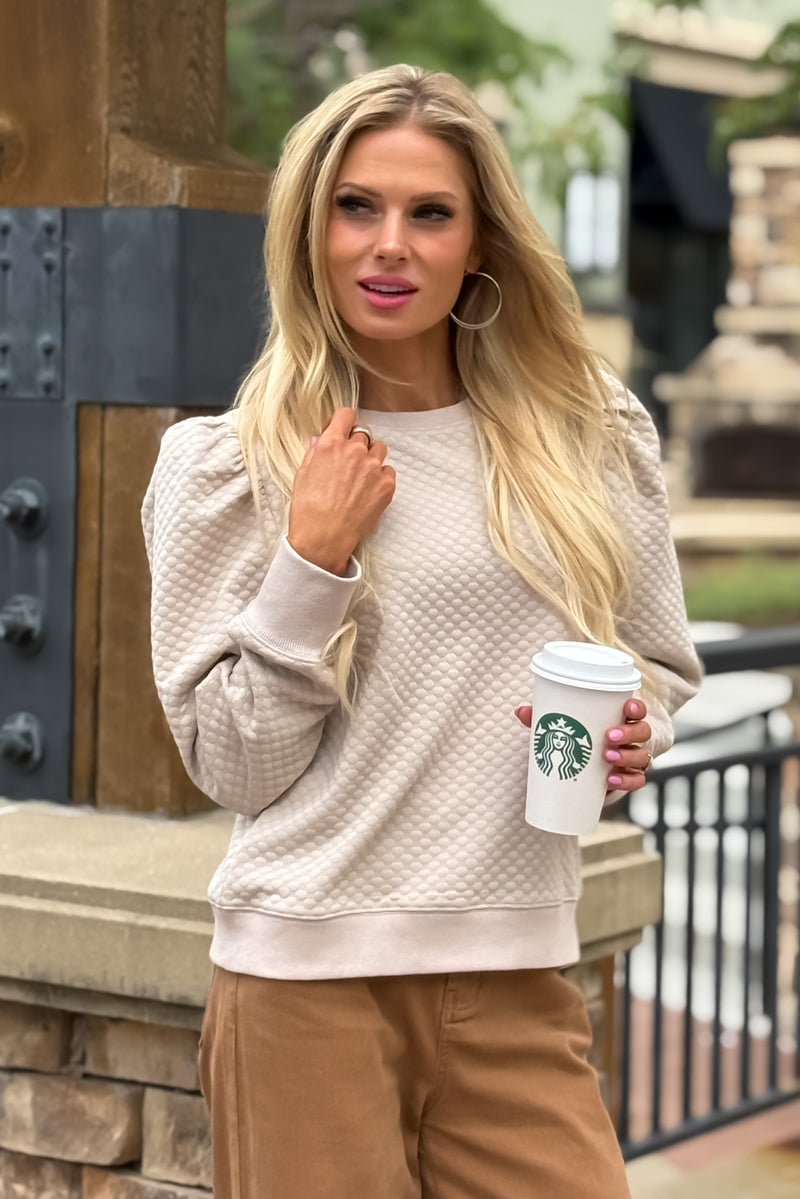 Delia Embossed Print Top : Beige