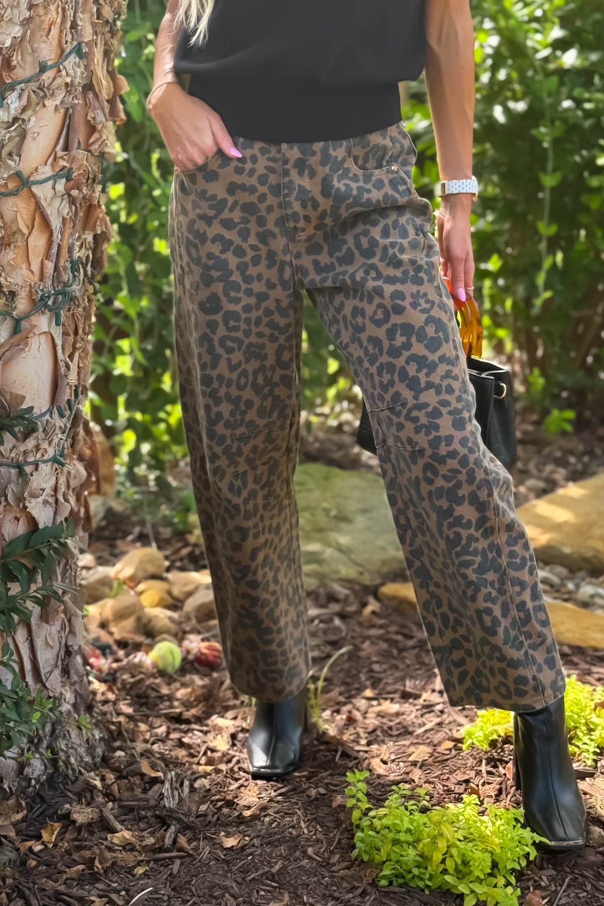Entro Meredith Leopard Print Barrel Jean : Brown