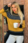 Tribal Joanna Crew Neck Jacquard Sweater : Marigold/Black