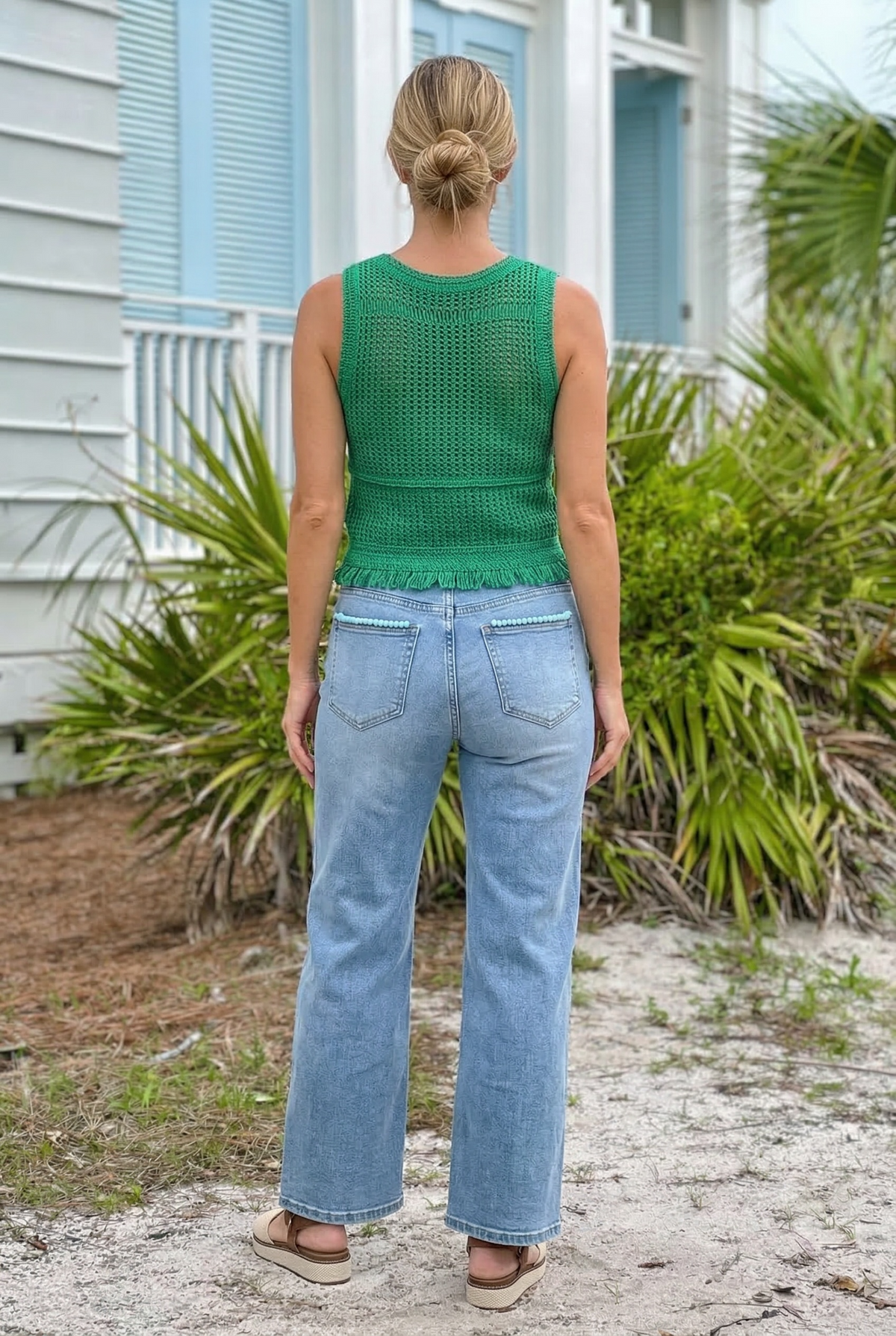 Victoria Sleeveless Crochet Top : Green