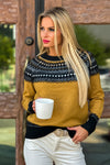Tribal Joanna Crew Neck Jacquard Sweater : Marigold/Black