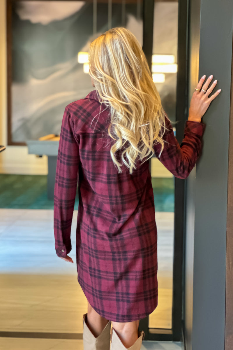 Loveland Soft Plaid Dress : Burgundy