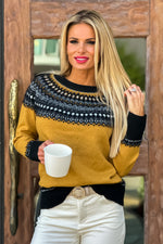 Tribal Joanna Crew Neck Jacquard Sweater : Marigold/Black