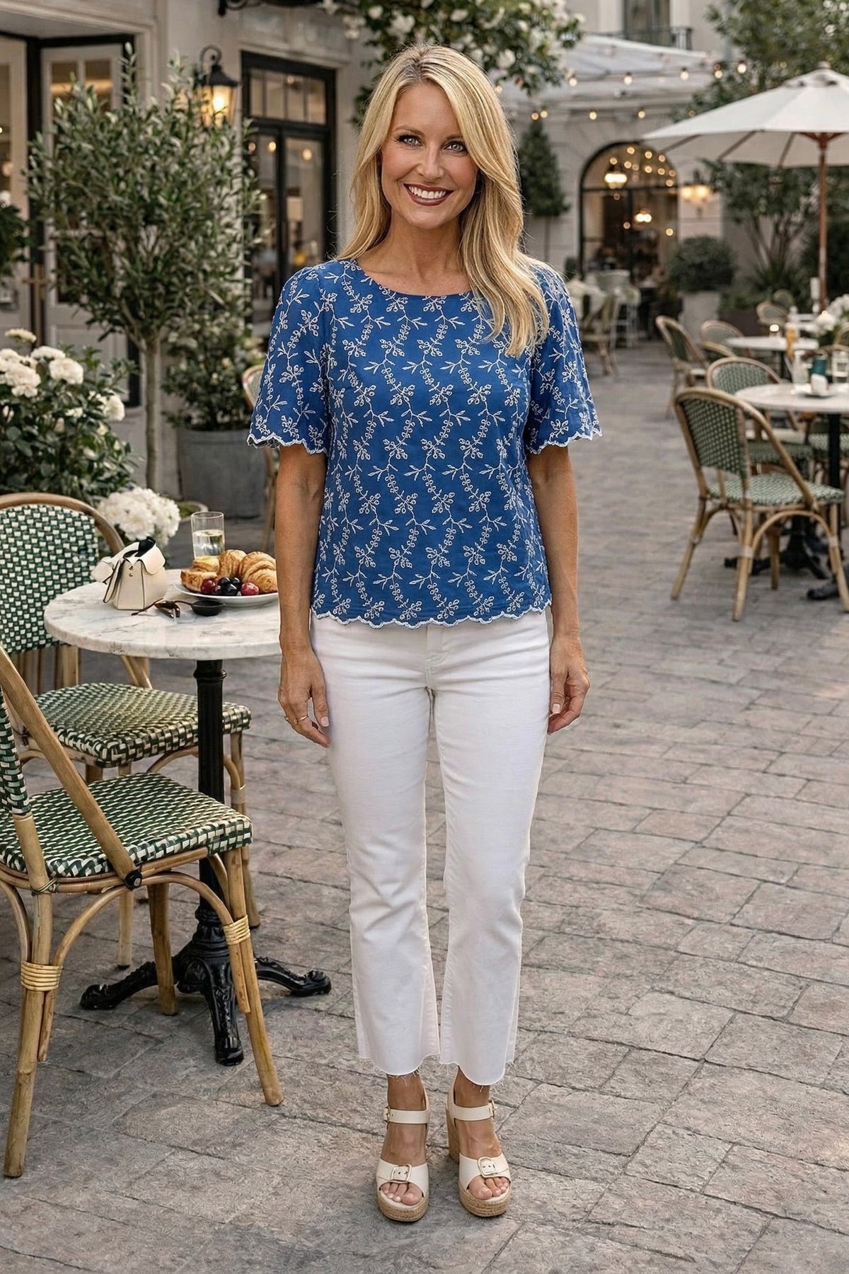 Neriah Printed Round Neck Top : Blue
