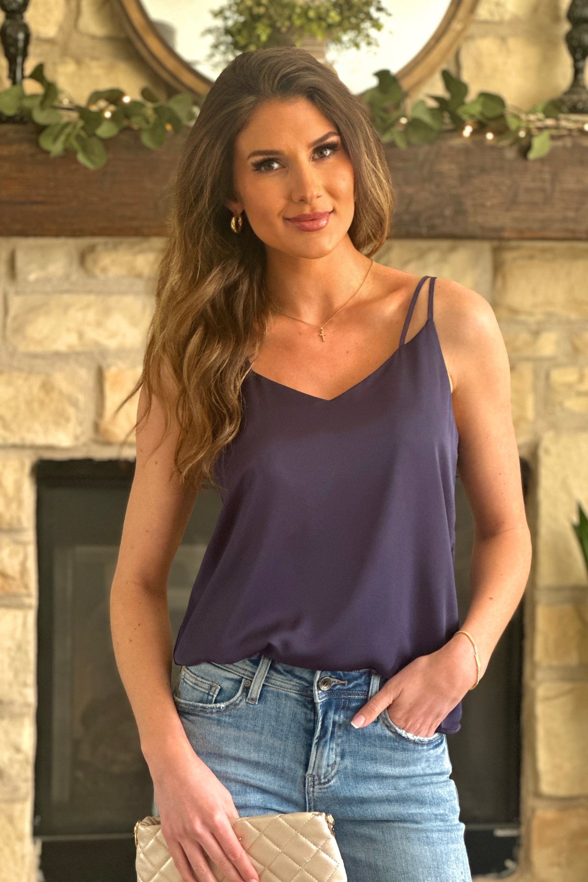 Tirzah Double Strap Cami Top : Oxford Blue