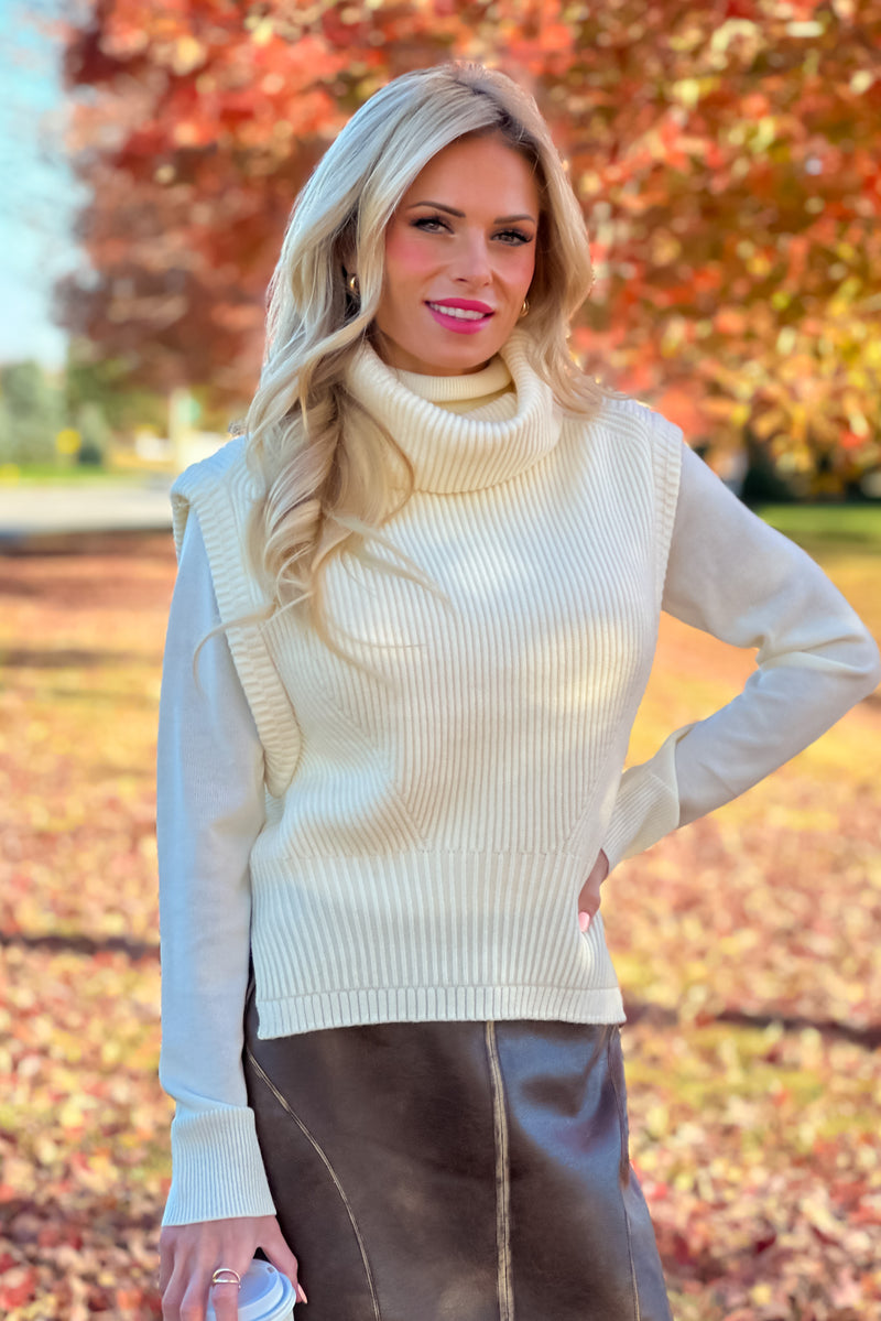 Simla Sleeveless Turtleneck Sweater Vest: Ivory