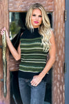 Liverpool Ariana Sleeveless Mock Neck Sweater : Black/Green