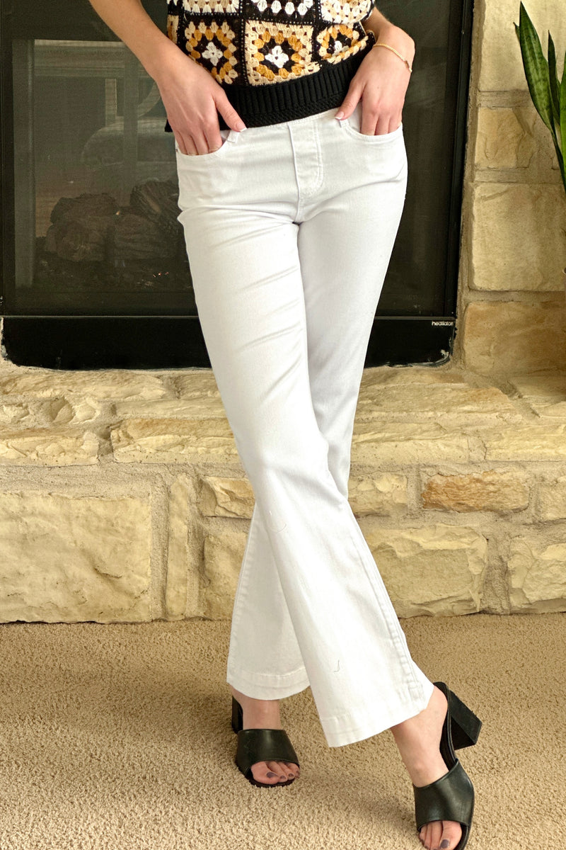 Tribal Audrey Pull on Flare Jeans : White