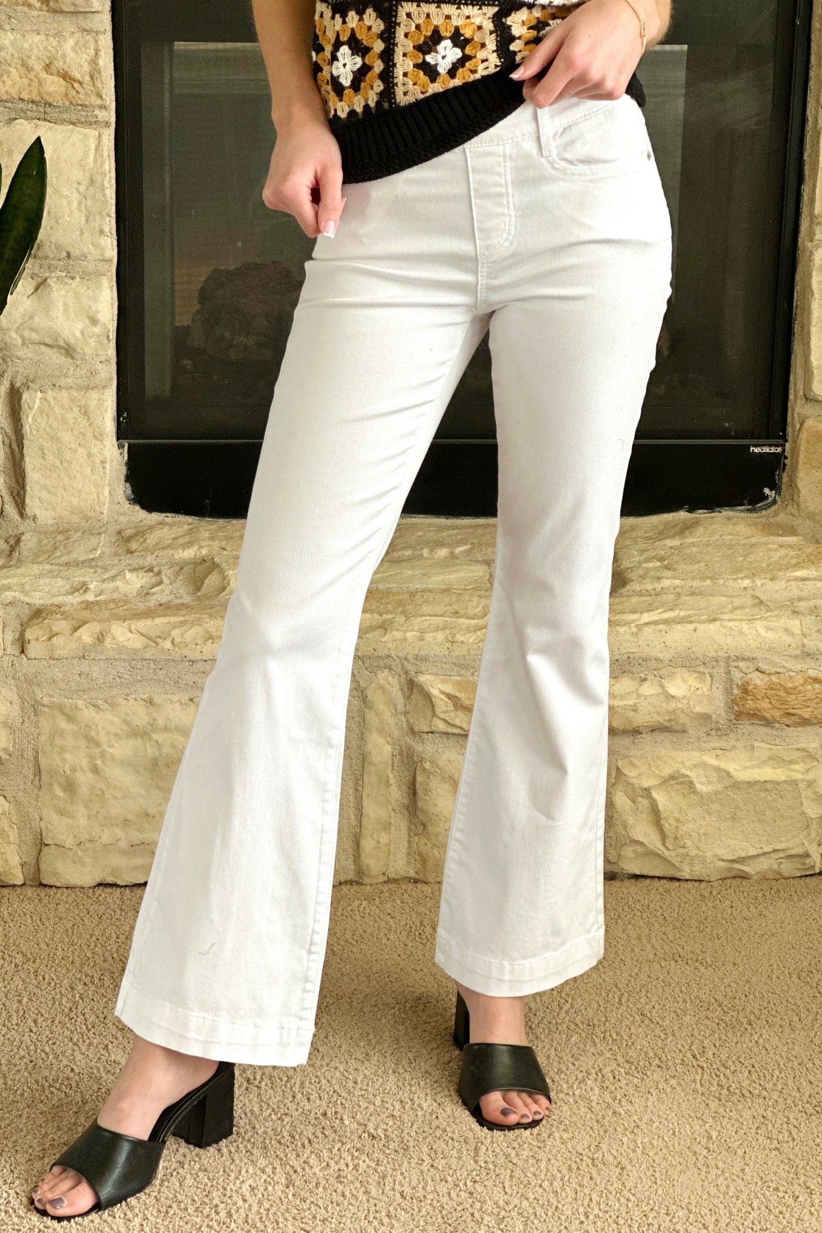 Tribal Audrey Pull on Flare Jeans : White