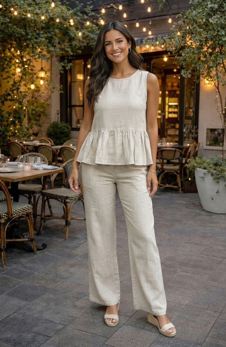 Quinley Ruffled Woven Top : Oatmeal