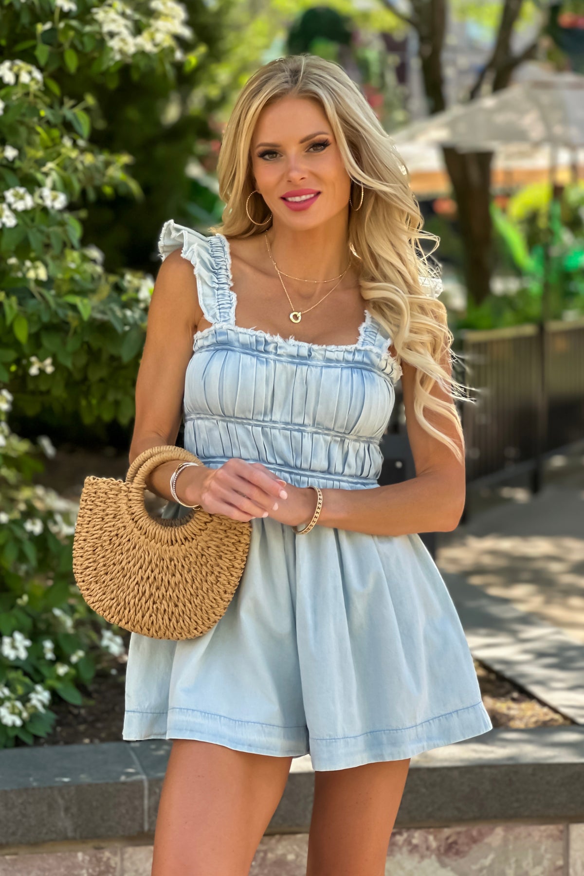 Wrenley Washed Denim Romper : Lt. Denim