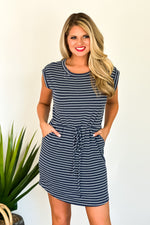 Jeena Terry Strip Dress : Navy