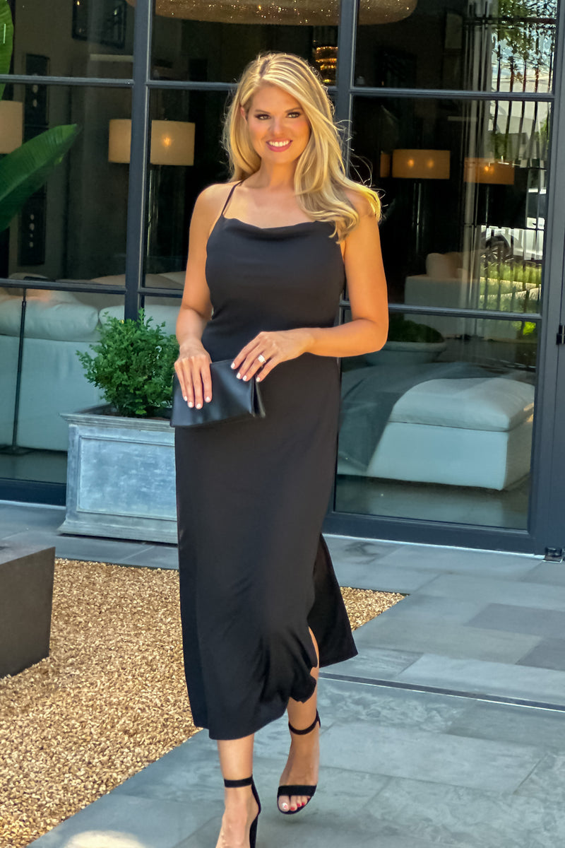 Glamour Gal Cross Back Fitted Maxi Dress : Black