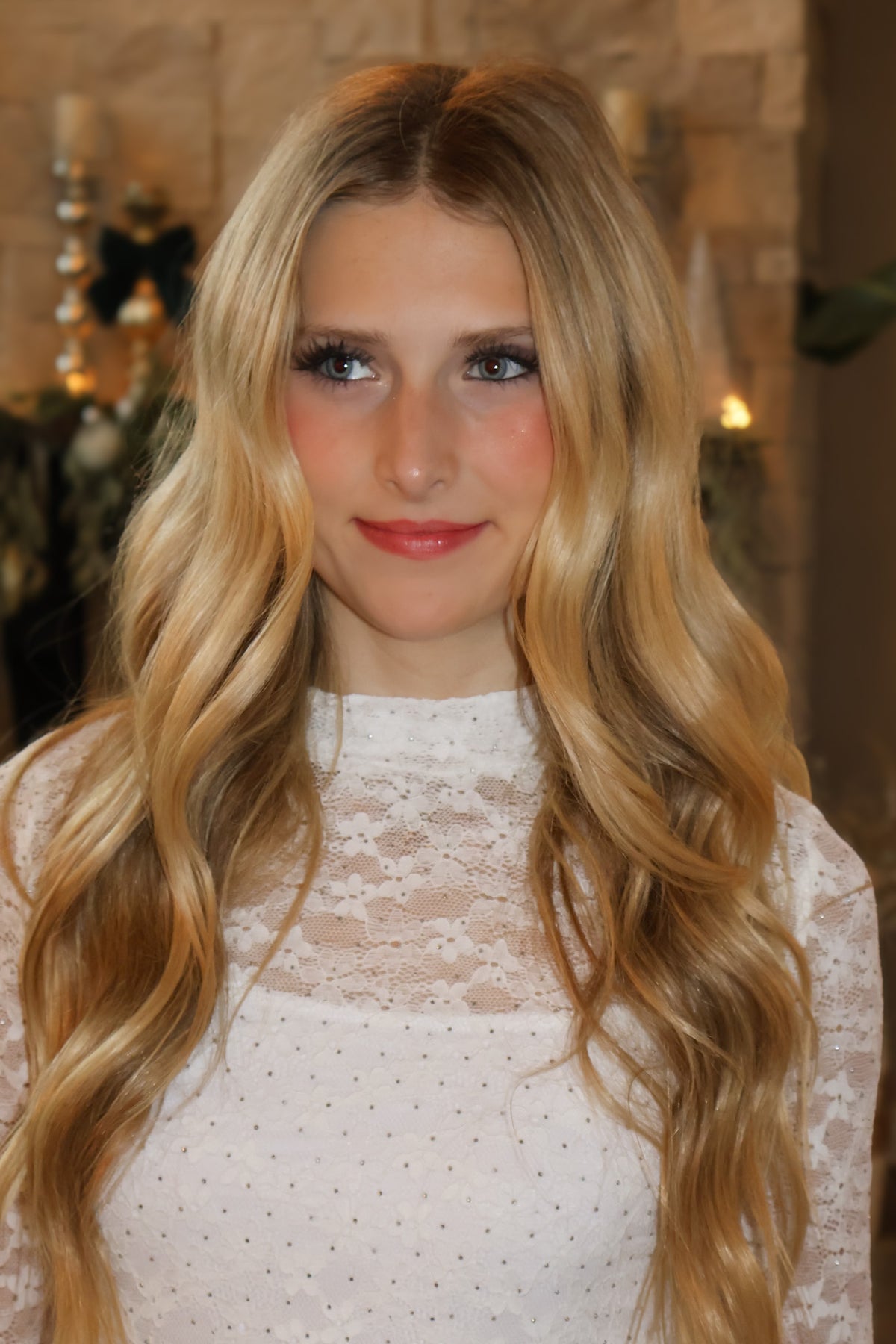 Leanne Mock Neck Lace Top : Ivory