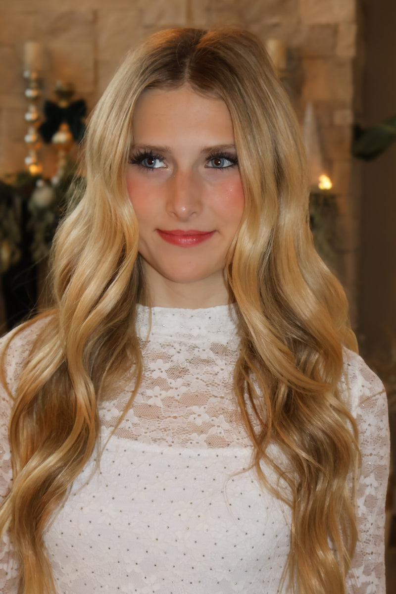 Leanne Mock Neck Lace Top : Ivory