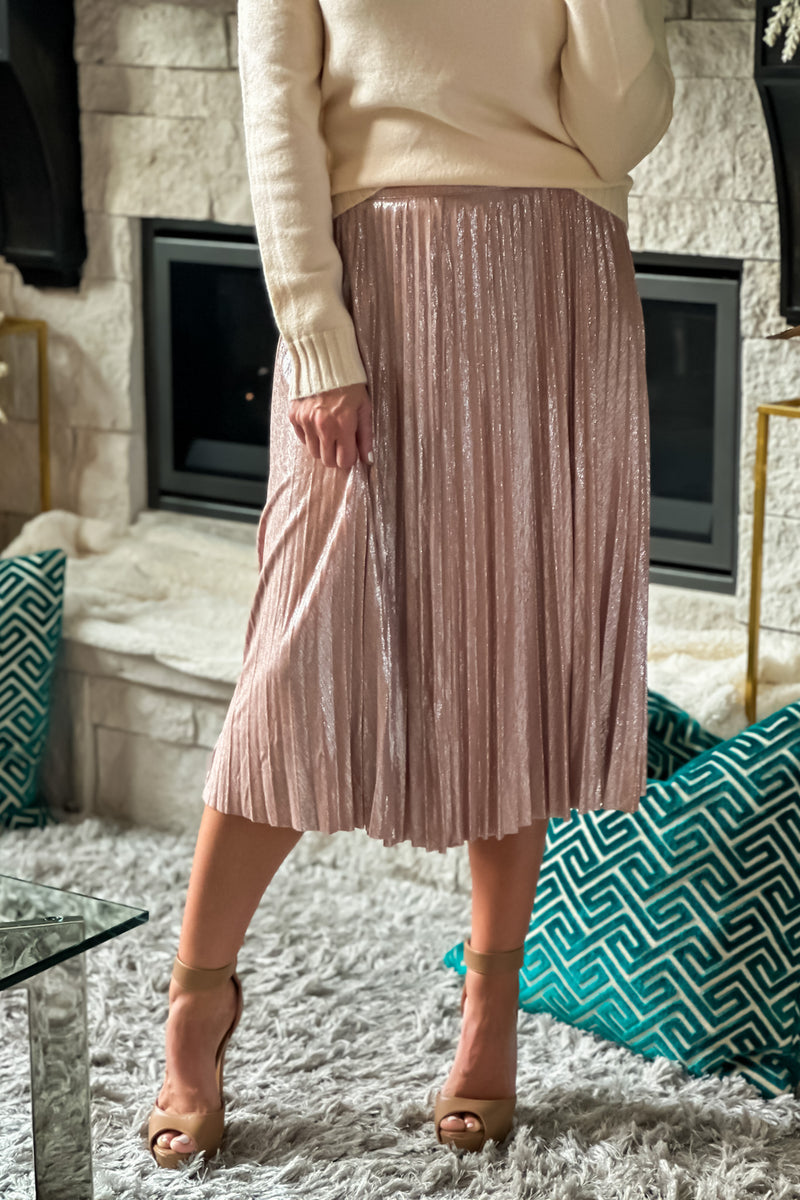 Get Your Attention Sparkle Pleated Skirt : Blush