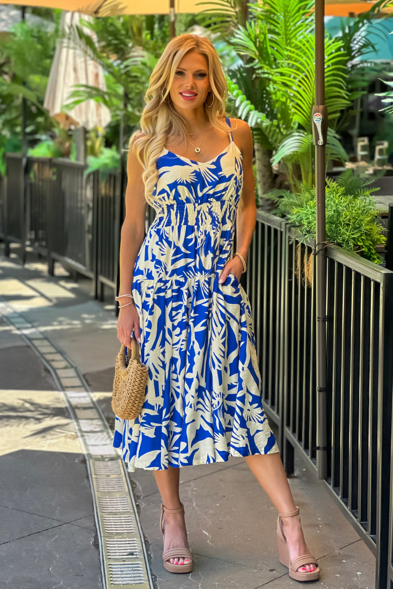 Yamuna Printed Maxi Dress : Blue Cream