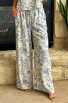 Siobahn Soft Linen wide leg pant with pockets : Blue