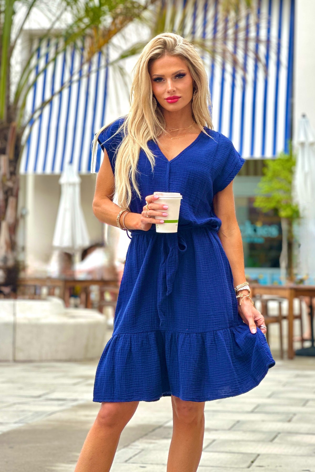 Tribal Brodie Cap Sleeve Dress : Nautical