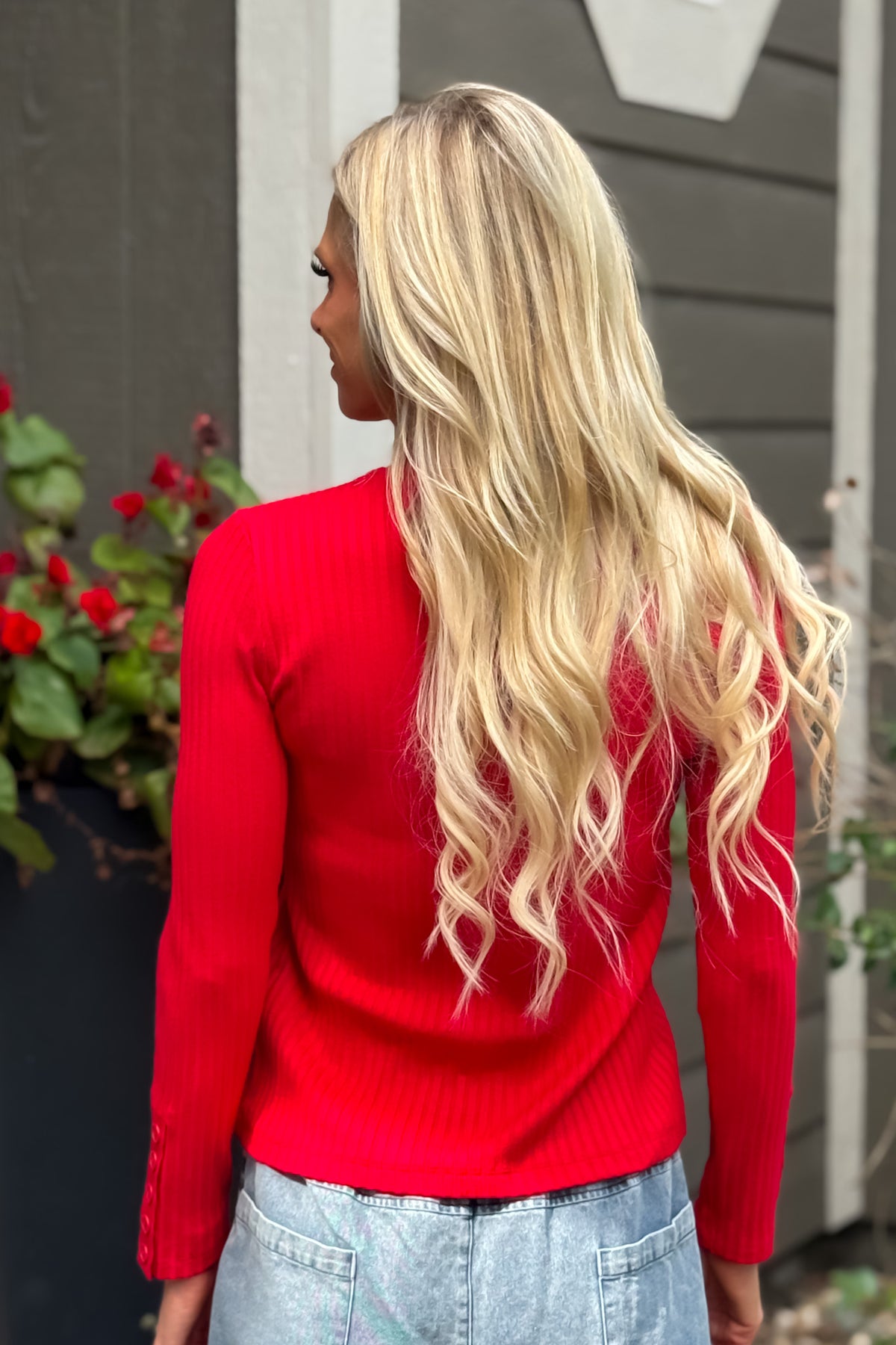 Liverpool Libbie L/S Mock Knit Top : Tango Red