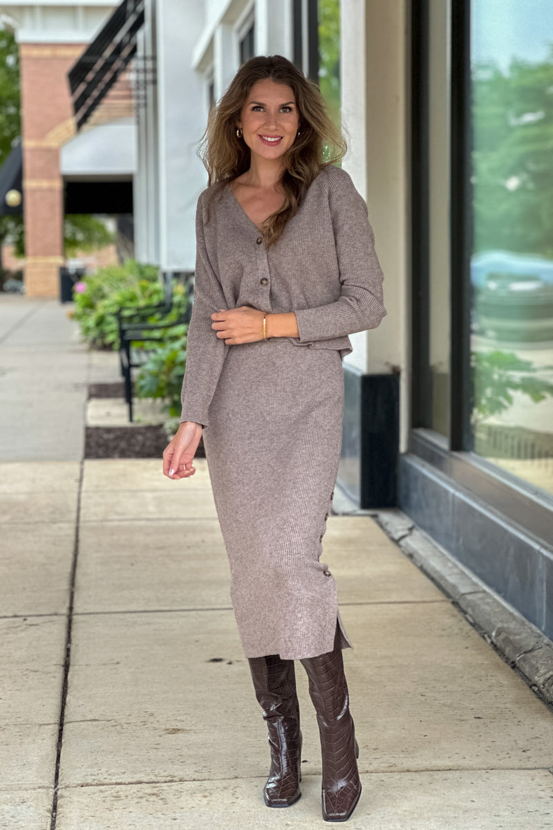 Kindra Ribbed Sweater/ Skirt Combo : Mocha