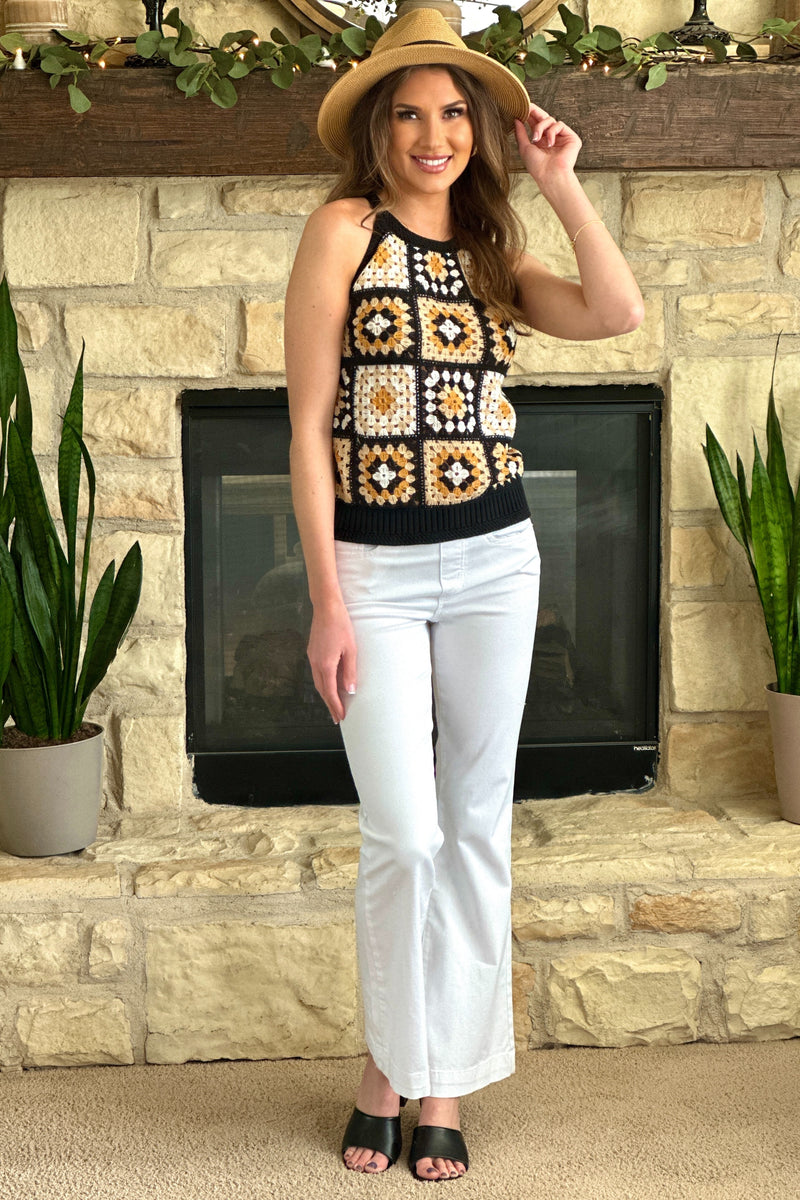 Tribal Reiko Crochet Halter Sweater Tank : Black