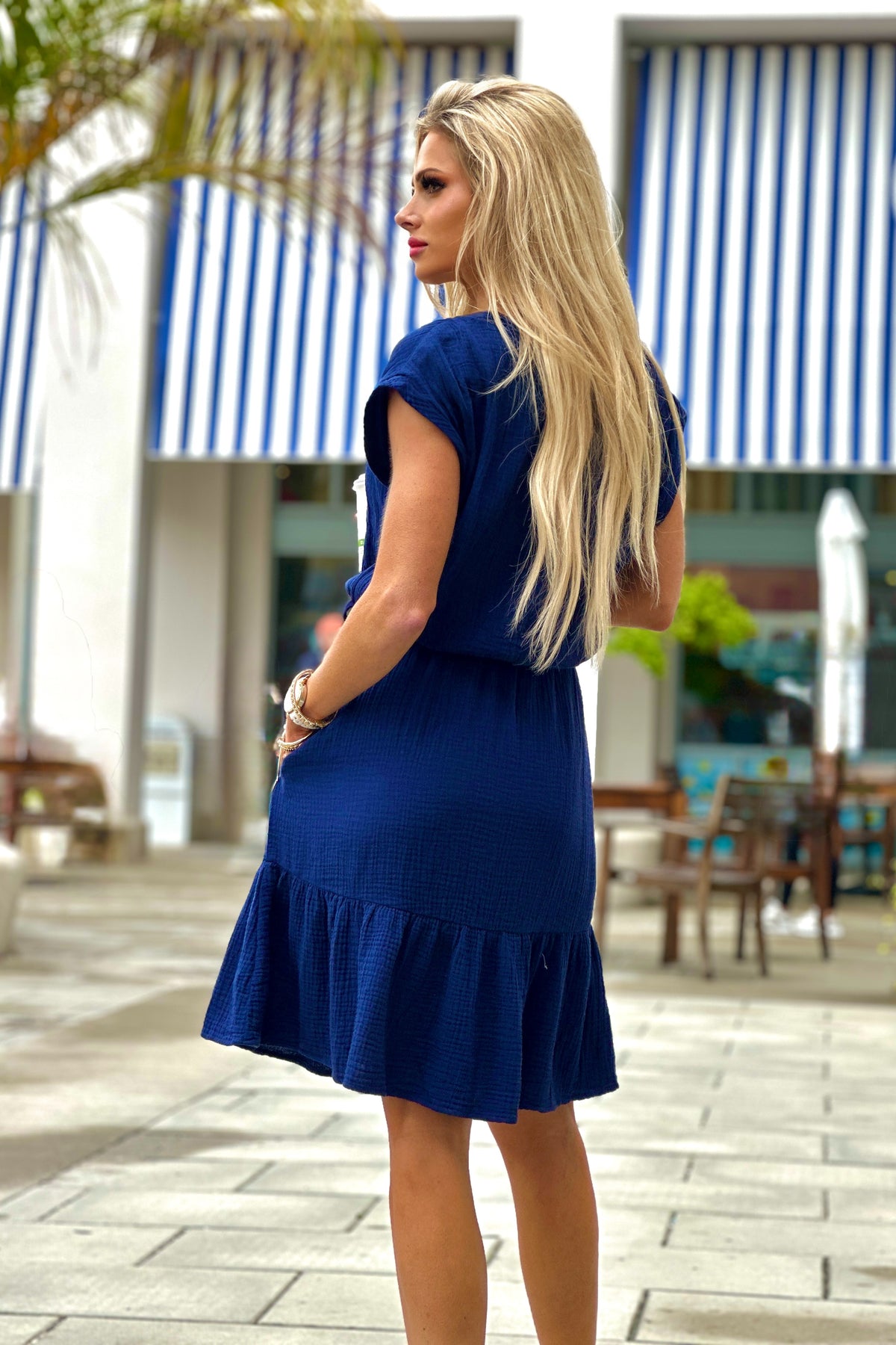Tribal Brodie Cap Sleeve Dress : Nautical