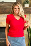 Tribal Rosemary Lace Detail Short Sleeve Top : Poppy Red