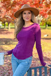 Elodie Boat Neck Washed Rib Top : Grape