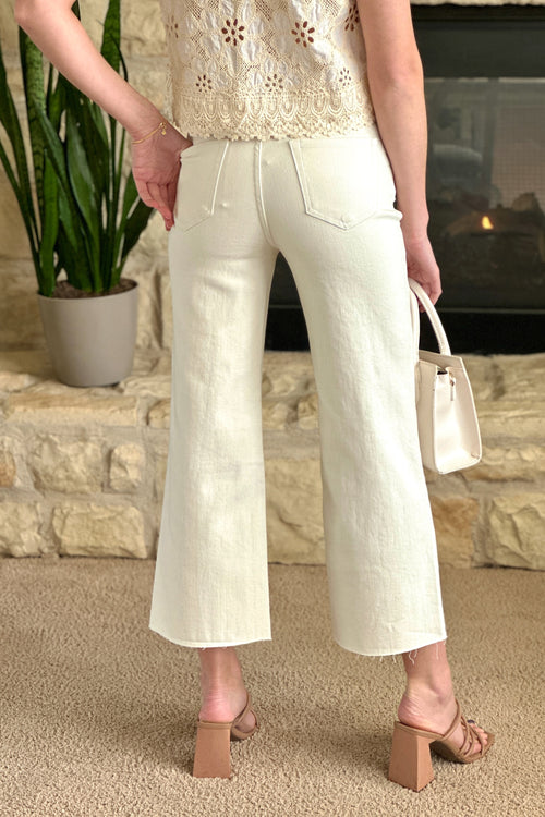 Amberlyn Bayeas High Rise Wide Leg Raw Hem Jeans : Off White