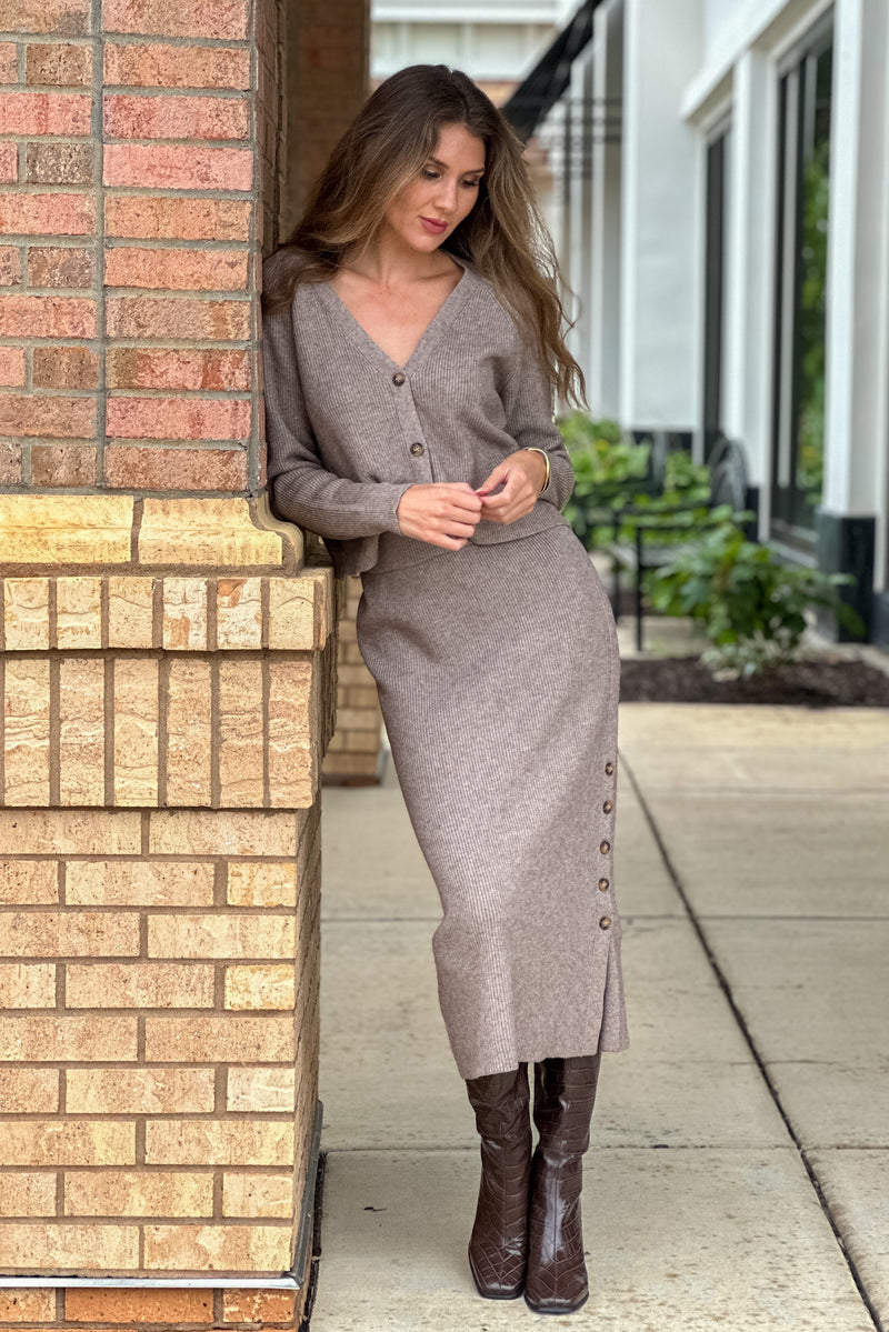 Kindra Ribbed Sweater/ Skirt Combo : Mocha