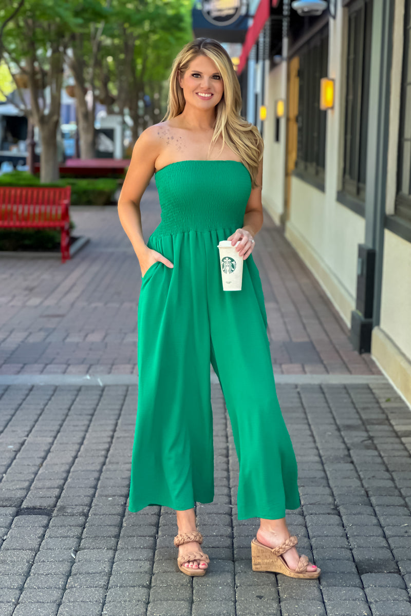 Carlie Strapless Pocketed Jumpsuit : Green