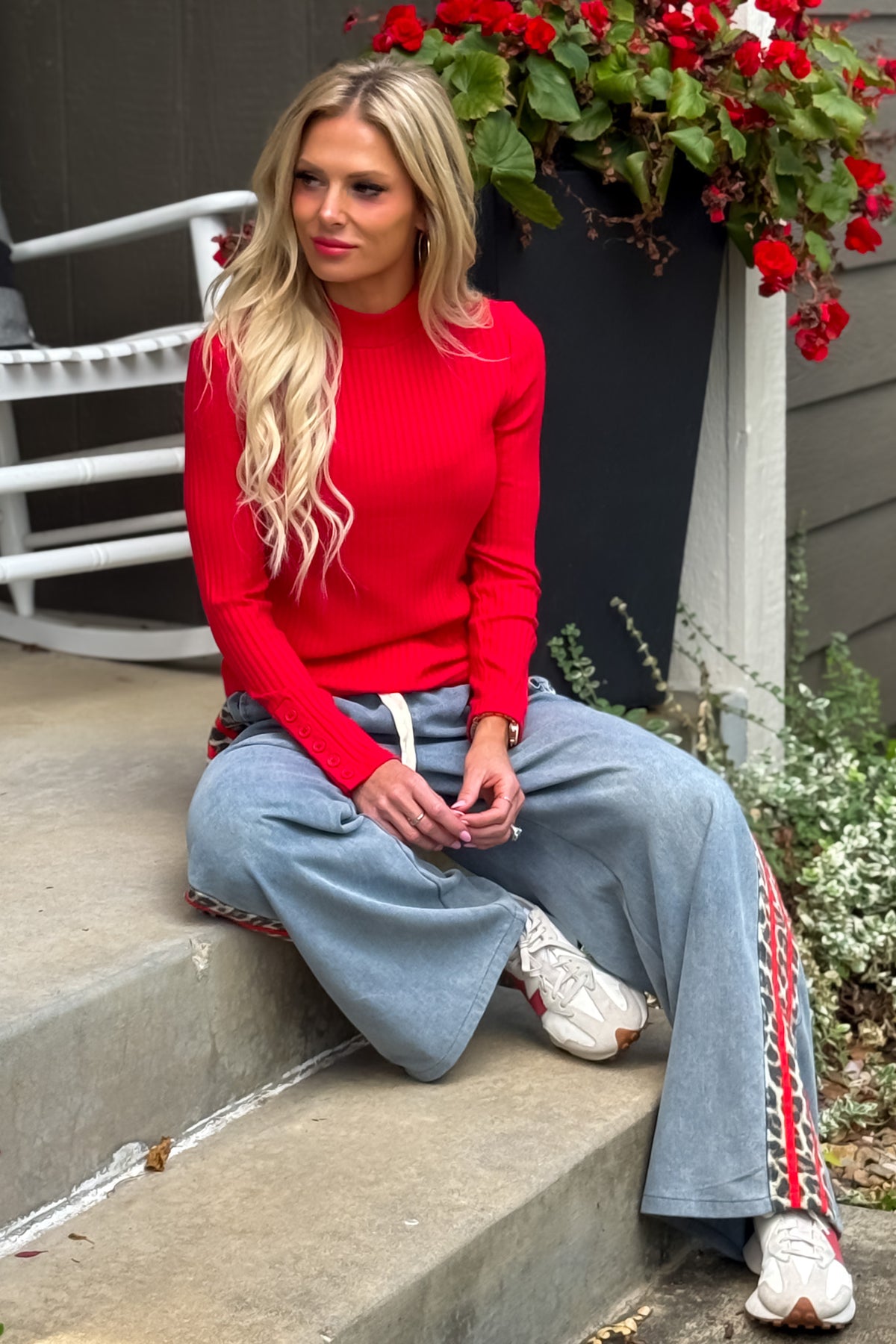 Liverpool Libbie L/S Mock Knit Top : Tango Red