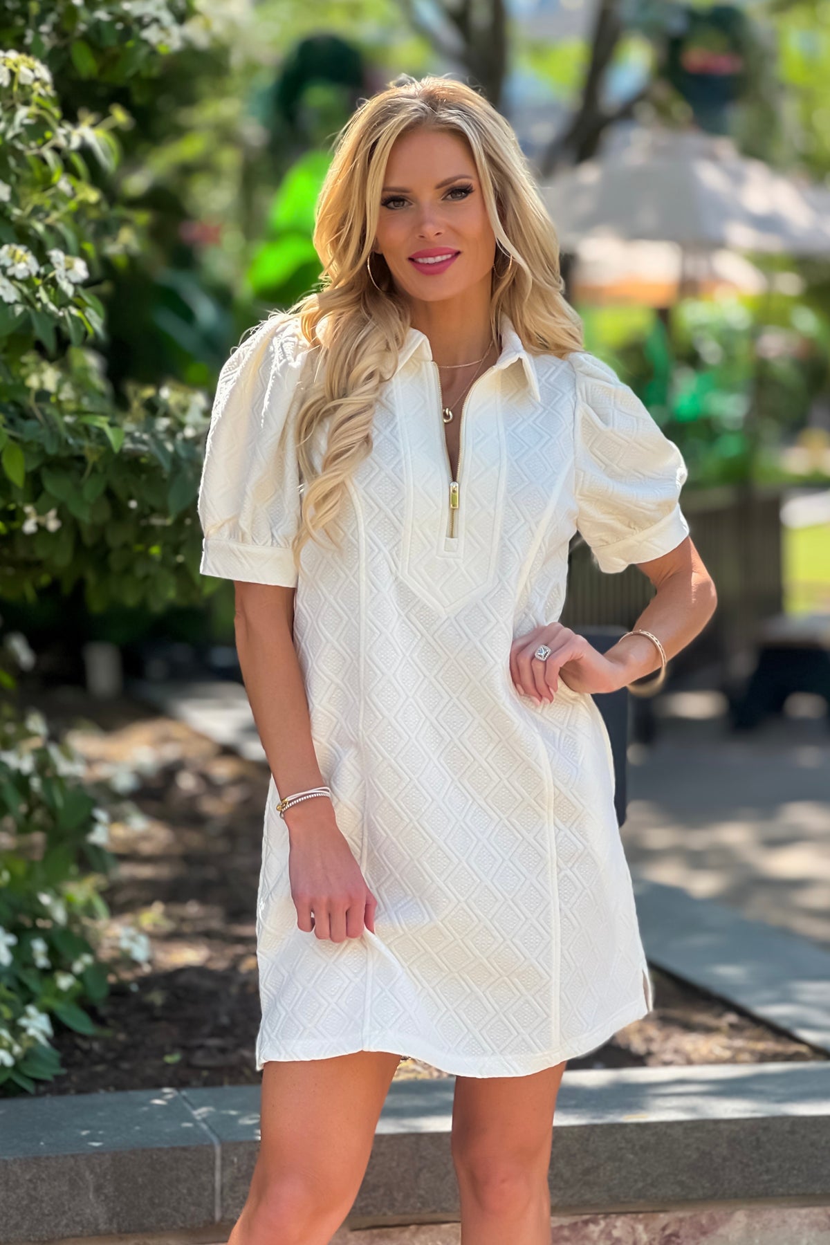 Shea Embossed Detail Midi Dress : Cream