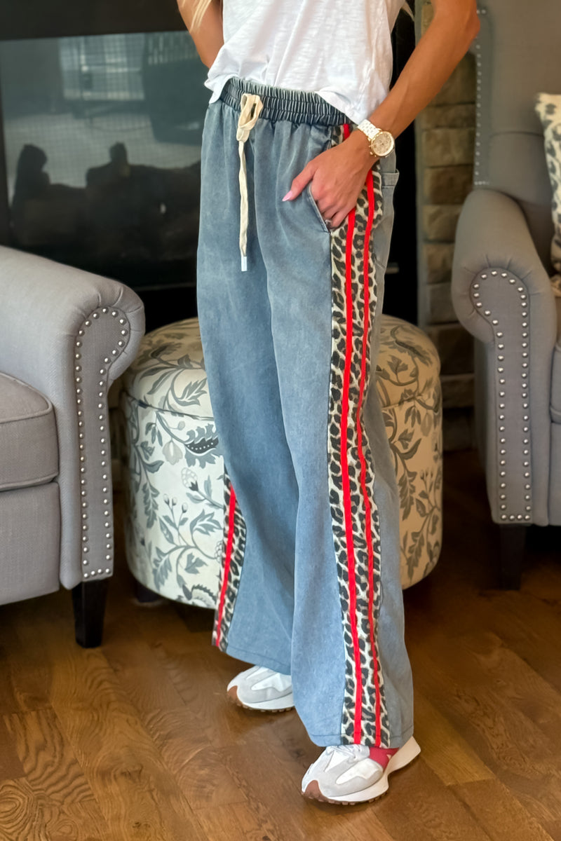 Jodifl Lilijana Leopard Accent Striped Jean : Red/Denim