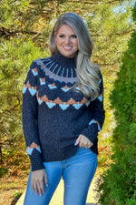 Tribal Nyah Mock Neck Printed Sweater : Walnut